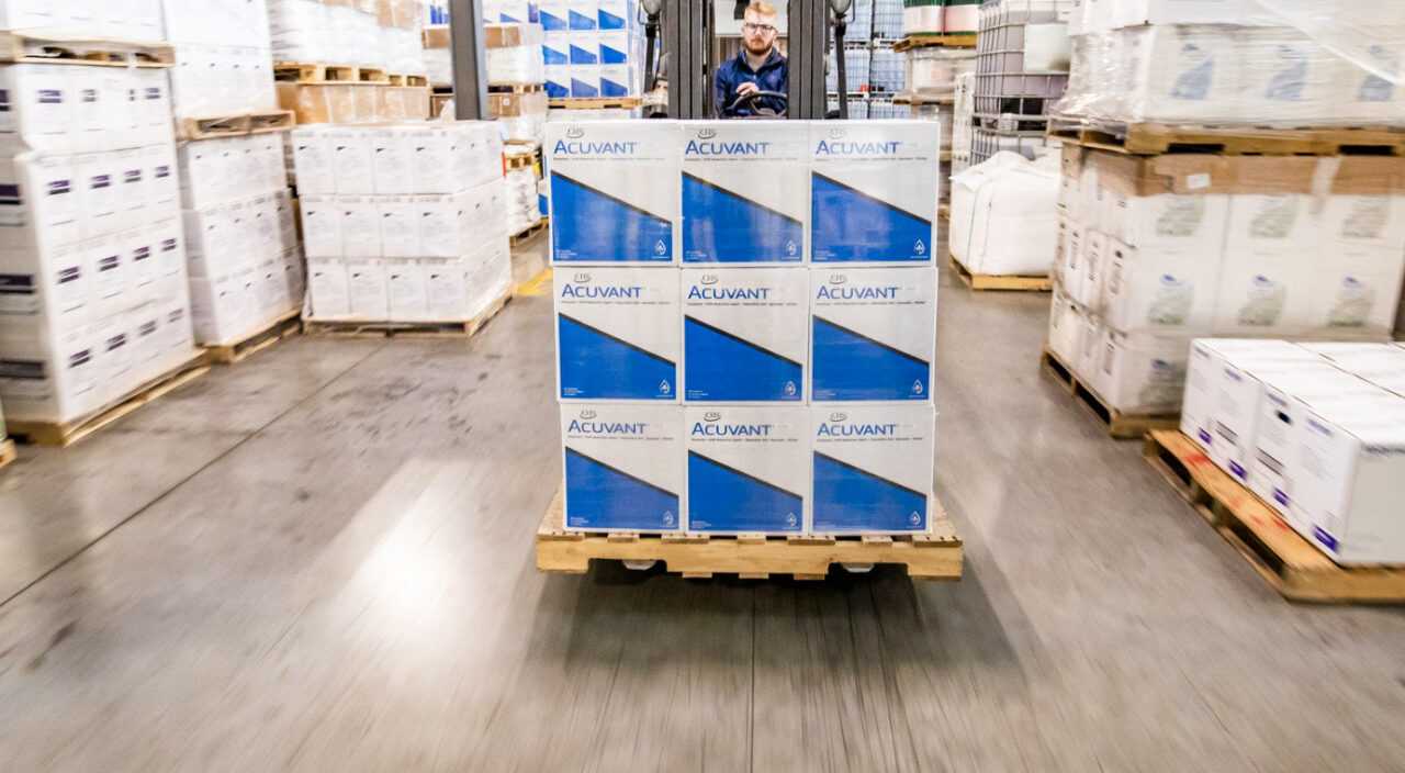 Pallet of Acuvant being moved in a warehouse