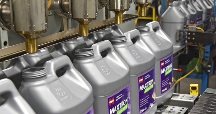 Bottles of lubricants being filled