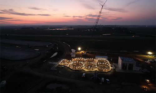 Sunset aerial of Worthing construction project