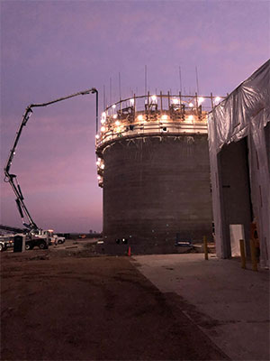 Construction of elevator slip form at night